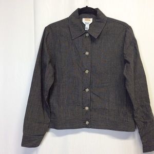 Talbots Irish Linen Bomber Style Black Check S